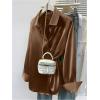 image:imageGORGLITTER Womens Satin Blouses Silk Button Down Shirts Long Sleeve Collared Dressy Business Casual TopsCoffee Brown