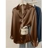 image:imageGORGLITTER Womens Satin Blouses Silk Button Down Shirts Long Sleeve Collared Dressy Business Casual TopsCoffee Brown