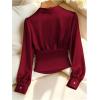image:imageGORGLITTER Womens Satin Long Sleeve Blouse Button Down Ruched Cinched Waist Dressy Casual Business Work TopsBurgundy
