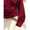 image:imageGORGLITTER Womens Satin Long Sleeve Blouse Button Down Ruched Cinched Waist Dressy Casual Business Work TopsBurgundy