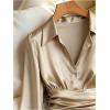 image:imageGORGLITTER Womens Satin Long Sleeve Blouse Button Down Ruched Cinched Waist Dressy Casual Business Work TopsKhaki