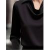 image:imageGORGLITTER Womens Satin Silk Blouses Shirts Tops Causal Dressy Elegant Cowl Neck Long Sleeve Office Work BusinessBlack
