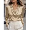 image:imageGORGLITTER Womens Satin Silk Blouses Shirts Tops Causal Dressy Elegant Cowl Neck Long Sleeve Office Work BusinessChampagne