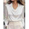 image:imageGORGLITTER Womens Satin Silk Blouses Shirts Tops Causal Dressy Elegant Cowl Neck Long Sleeve Office Work BusinessWhite