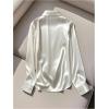 image:imageGORGLITTER Womens Satin Silk Blouses Shirts Tops Causal Dressy Elegant Cowl Neck Long Sleeve Office Work BusinessWhite