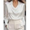 image:imageGORGLITTER Womens Satin Silk Blouses Shirts Tops Causal Dressy Elegant Cowl Neck Long Sleeve Office Work BusinessWhite