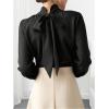 image:imageGORGLITTER Womens Satin Tops Blouses Shirts Bishop Long Sleeve Casual Elegant Dressy Office Work Tops Going Out OutfitsBlack