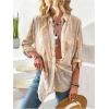 image:imageGORGLITTER Womens Sheer Button Down Shirts Long Sleeve Work Office Business Fashion 2026 Dressy Blouse TopsBeige