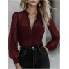 image:imageGORGLITTER Womens Sheer Button Up Blouse Tops Dressy Business Casual Fall Mesh Long Sleeve Button Down Work Shirt TopBurgundy