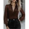 image:imageGORGLITTER Womens Sheer Button Up Blouse Tops Dressy Business Casual Fall Mesh Long Sleeve Button Down Work Shirt TopCoffee Brown