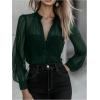 image:imageGORGLITTER Womens Sheer Button Up Blouse Tops Dressy Business Casual Fall Mesh Long Sleeve Button Down Work Shirt TopGreen
