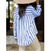 image:imageGORGLITTER Womens Striped Button Down Shirt Dressy Long Sleeve Blouses Business Casual Collared Office Siren Work ShirtBlue