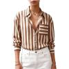image:imageGORGLITTER Womens Striped Button Down Shirt Dressy Long Sleeve Blouses Business Casual Collared Office Siren Work ShirtKhaki