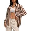 image:imageGORGLITTER Womens Striped Button Down Shirt Dressy Long Sleeve Blouses Business Casual Collared Office Siren Work ShirtKhaki