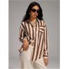 image:imageGORGLITTER Womens Striped Button Down Shirt Dressy Long Sleeve Blouses Business Casual Collared Office Siren Work ShirtKhaki