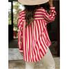 image:imageGORGLITTER Womens Striped Button Down Shirt Dressy Long Sleeve Blouses Business Casual Collared Office Siren Work ShirtRed