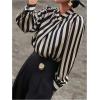 image:imageGORGLITTER Womens Striped Elegant Blouse Tops Button Front Wrap Work Office Business Shirt Old Money ClothesBlack