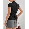 image:imageGORGLITTER Womens Striped Fitted Button Up Shirt Cropped Ruched Cap Sleeve Collar Work Office Blouse Dressy TopsBlack