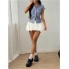 image:imageGORGLITTER Womens Striped Fitted Button Up Shirt Cropped Ruched Cap Sleeve Collar Work Office Blouse Dressy TopsBlue and White