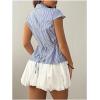 image:imageGORGLITTER Womens Striped Fitted Button Up Shirt Cropped Ruched Cap Sleeve Collar Work Office Blouse Dressy TopsBlue and White