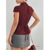 image:imageGORGLITTER Womens Striped Fitted Button Up Shirt Cropped Ruched Cap Sleeve Collar Work Office Blouse Dressy TopsBurgundy