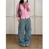 image:imageGORGLITTER Womens Striped Fitted Shirt Y2k Cinched Waist Tops Ruched Long Sleeve Button Up Blouses Dressy StreetwearPink