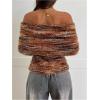 image:imageGORGLITTER Womens Striped Off The Shoulder Sweater Fuzzy Mohair Fall Fashion Fold Over Pullover TopsBrown Striped