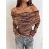 image:imageGORGLITTER Womens Striped Off The Shoulder Sweater Fuzzy Mohair Fall Fashion Fold Over Pullover TopsBrown Striped
