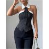 image:imageGORGLITTER Womens Striped Sleeveless Halter Blouse Button Up Shirt Collared Sexy Business Work Party Club Going Out TopBlack and White