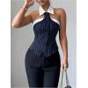 image:imageGORGLITTER Womens Striped Sleeveless Halter Blouse Button Up Shirt Collared Sexy Business Work Party Club Going Out TopBlue