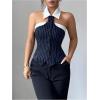 image:imageGORGLITTER Womens Striped Sleeveless Halter Blouse Button Up Shirt Collared Sexy Business Work Party Club Going Out TopBlue
