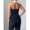 image:imageGORGLITTER Womens Striped Sleeveless Halter Blouse Button Up Shirt Collared Sexy Business Work Party Club Going Out TopBlue