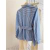 image:imageGORGLITTER Womens Striped Wrap Blouse Tie Side Elegant V Neck Long Sleeve Shirts Business Casual TopBlue Striped