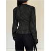 image:imageGORGLITTER Womens Striped Wrap Top Long Sleeve V Neck Dressy Casual Work Shirt Business Office BlouseBlack