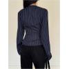 image:imageGORGLITTER Womens Striped Wrap Top Long Sleeve V Neck Dressy Casual Work Shirt Business Office BlouseDark Blue