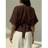 image:imageGORGLITTER Womens Tie Back Wrap Tops Dolman Sleeve V Neck Business Casual Dressy Blouse ShirtsCoffee Brown