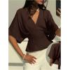 image:imageGORGLITTER Womens Tie Back Wrap Tops Dolman Sleeve V Neck Business Casual Dressy Blouse ShirtsCoffee Brown