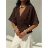 image:imageGORGLITTER Womens Tie Back Wrap Tops Dolman Sleeve V Neck Business Casual Dressy Blouse ShirtsCoffee Brown