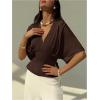 image:imageGORGLITTER Womens Tie Back Wrap Tops Dolman Sleeve V Neck Business Casual Dressy Blouse ShirtsCoffee Brown