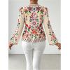 image:imageGORGLITTER Womens Tie Front Floral Blouses Lantern Sleeve V Neck Boho Peplum TopsApricot Multicolor
