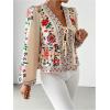 image:imageGORGLITTER Womens Tie Front Floral Blouses Lantern Sleeve V Neck Boho Peplum TopsApricot Multicolor
