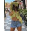 image:imageGORGLITTER Womens Tie Front Ruffle Sheer Blouse Dressy Long Sleeve Low Cut Going Out Crop TopsGreen