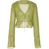 image:imageGORGLITTER Womens Tie Front Ruffle Sheer Blouse Dressy Long Sleeve Low Cut Going Out Crop TopsGreen