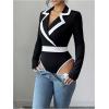 image:imageGORGLITTER Womens Wrap Blouse Bodysuit Collar V Neck Dressy Long Sleeve Business Casual Body Suits TopsBlack