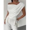 image:imageGORGLITTER Womens Wrap V Neck Off Shoulder Ruched Sleeveless Stretchy Fitted Bodysuit Leotard TopsWhite