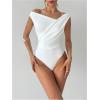 image:imageGORGLITTER Womens Wrap V Neck Off Shoulder Ruched Sleeveless Stretchy Fitted Bodysuit Leotard TopsWhite