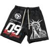 image:imageGORGLITTER Mens Letter Graphic Track Shorts Y2K Straight Leg Basketball Drawstring Acid Wash ShortsBlack and White