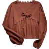 image:imageGORGLITTER Womens Boho Peasant Blouses Lace Trim Babydoll Top Bishop Long Sleeve V Neck Cute Spring Going Out OutfitsBrown