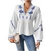 image:imageGORGLITTER Womens Boho Peasant Blouses Summer Cute Puff Long Sleeve Dressy Casual V Neck Peplum TopsWhite