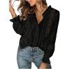 image:imageGORGLITTER Womens Boho Peasant Tops Floral Lace Long Sleeve Tops Ruffled Blouses Sheer Button Up Shirt Dressy CasualBlack